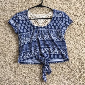 Cute blue crop top with lace